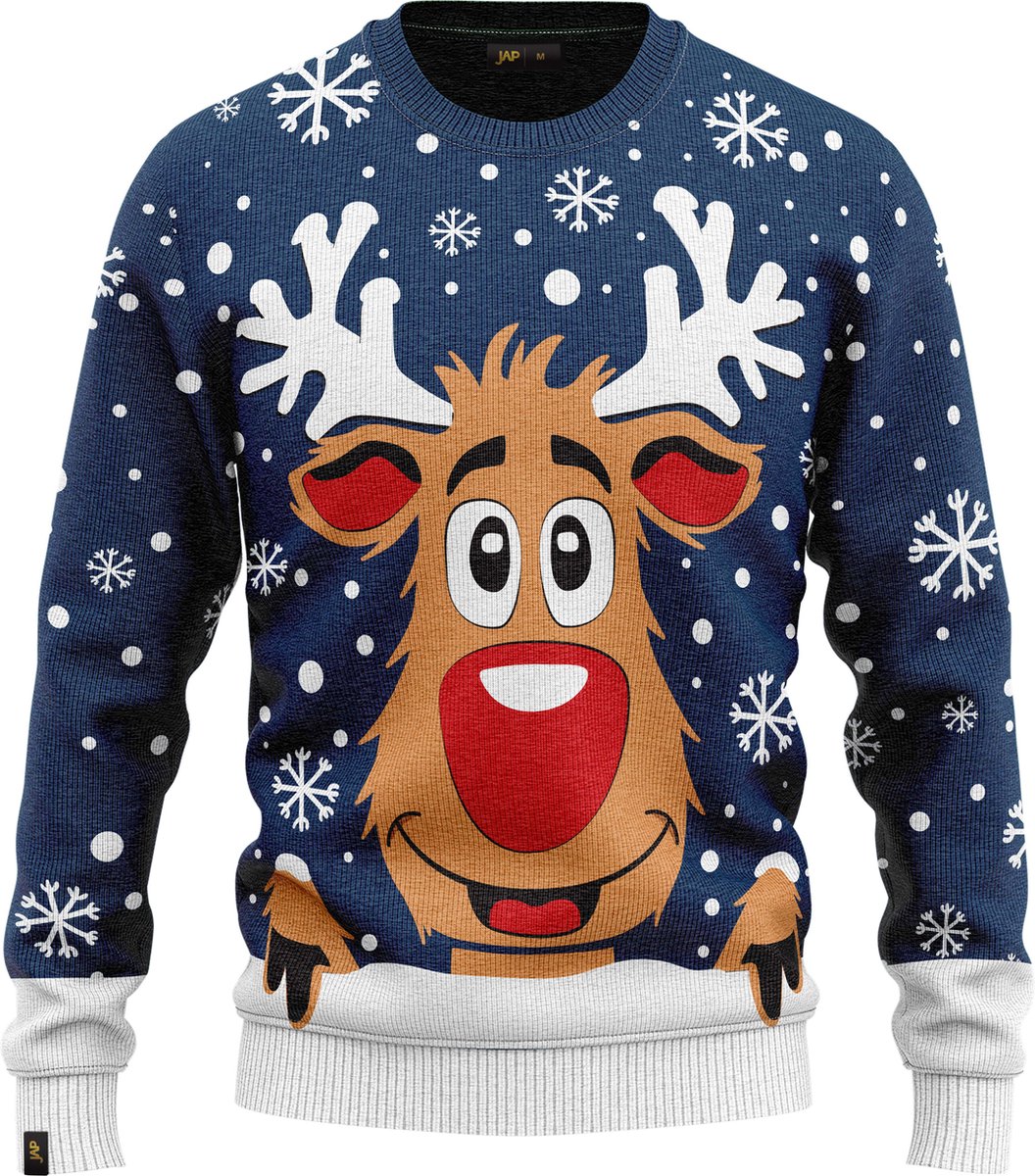 JAP Girls' Christmas Sweater - Rudolph the Reindeer - Dark Blue