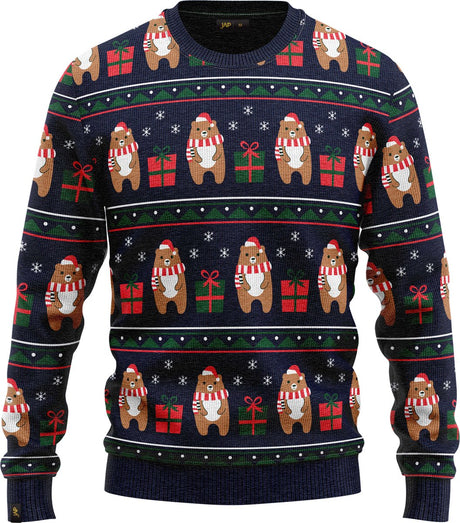 JAP Jongens Kersttrui - Beer met geschenk - Donker Blauw