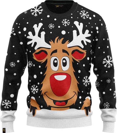 JAP Meisjes Kersttrui - Rudolf het Rendier - Zwart