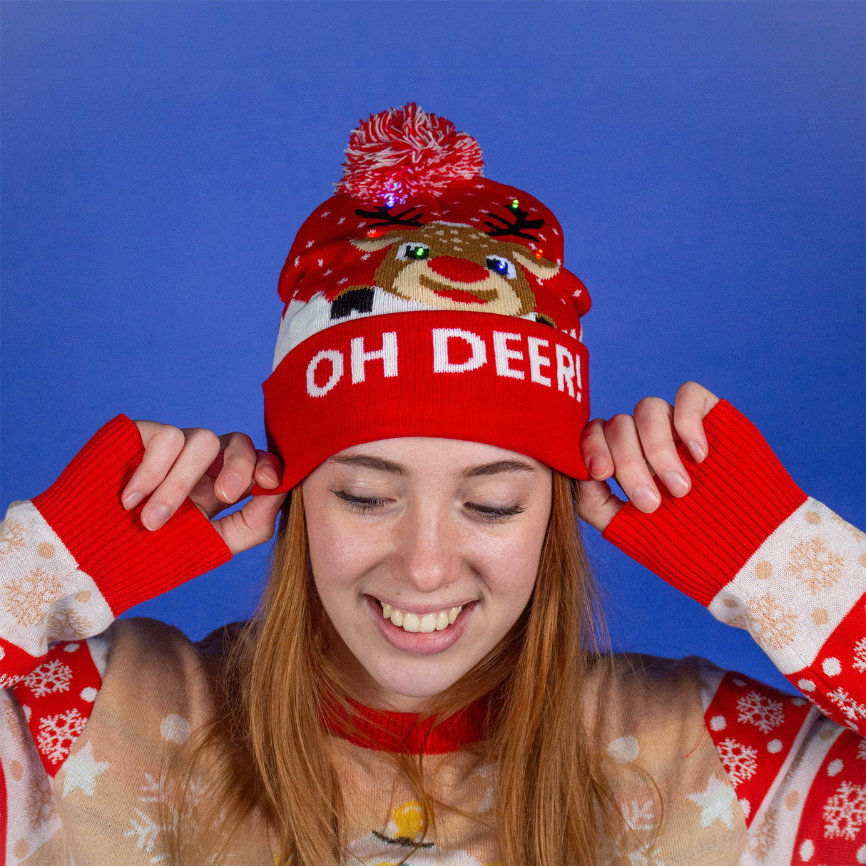 JAP Kerstmuts met gekleurde lichtjes - OH DEER! - Rood