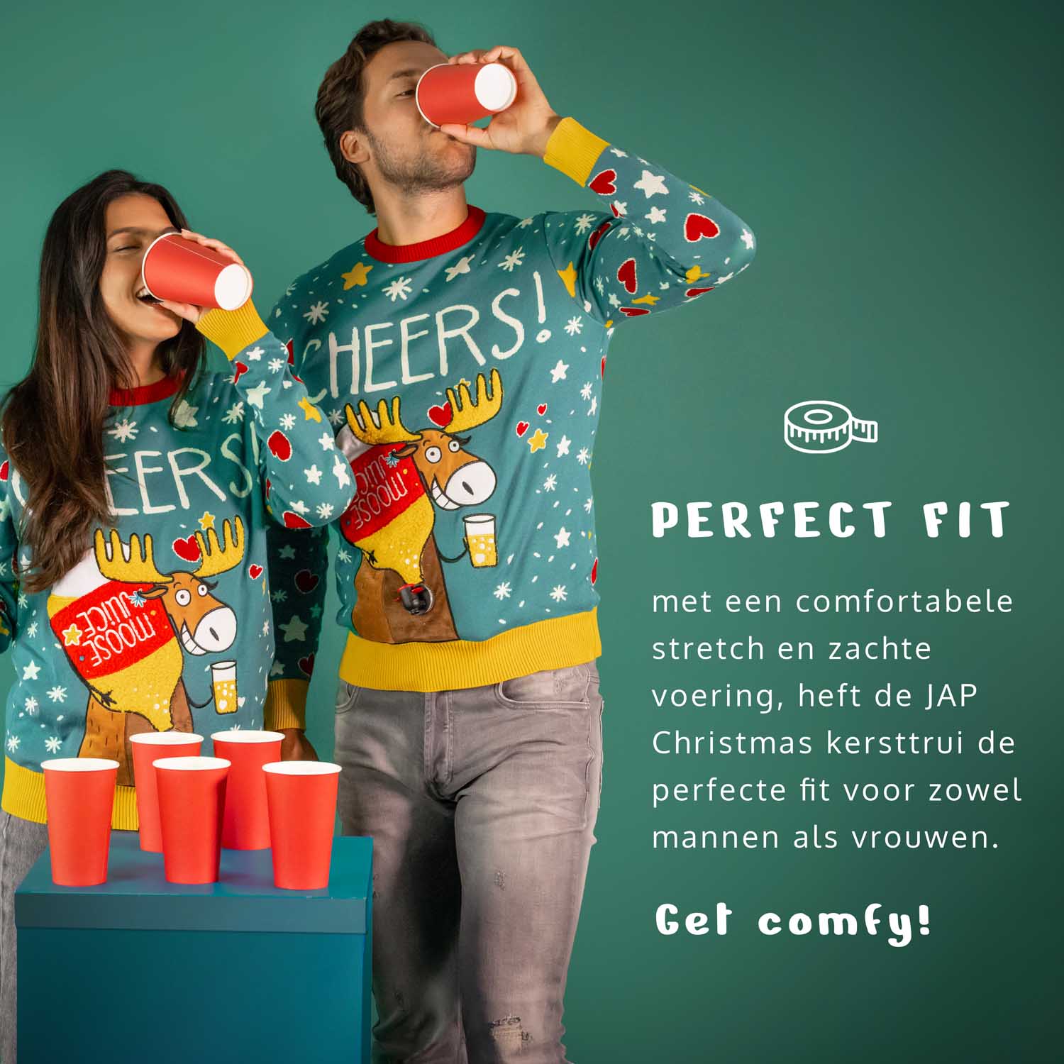 JAP Interactieve Kersttrui - CHEERS! Moose Juice | Feestelijk