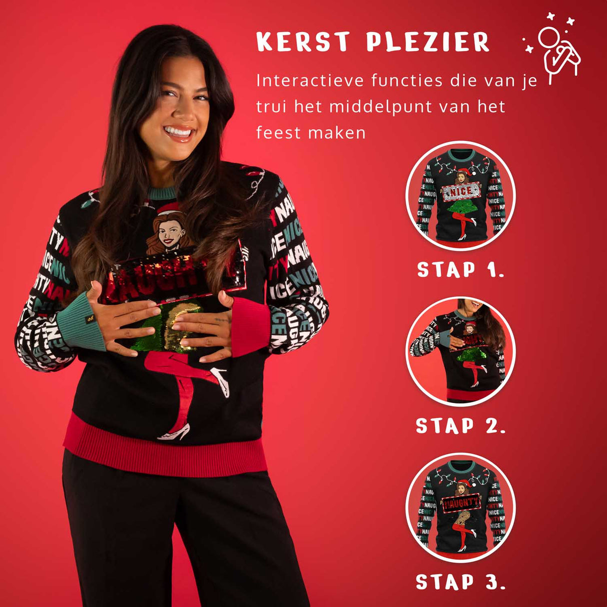 JAP Interactieve Kersttrui - Naughty/Nice