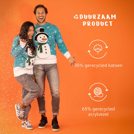 JAP Dames Kersttrui - Sneeuwpop - Blauw