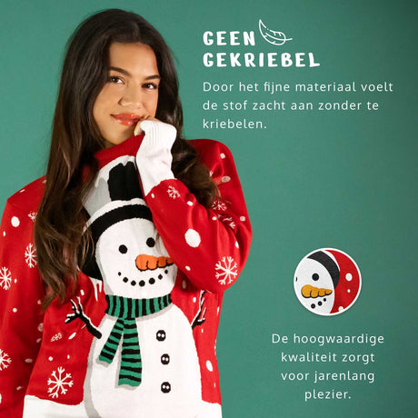 JAP Dames Kersttrui - Sneeuwpop - Rood