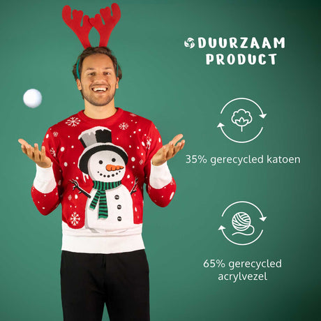 JAP Dames Kersttrui - Sneeuwpop - Rood