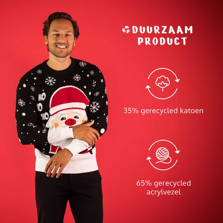 JAP Dames Kersttrui - Kerstman - Zwart