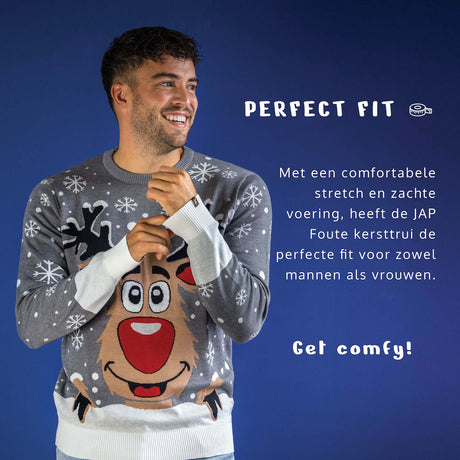 JAP Dames Kersttrui - Rudolf het Rendier - Grijs