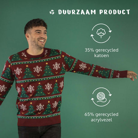 JAP Dames Kersttrui - Kerstboom - Donker Rood