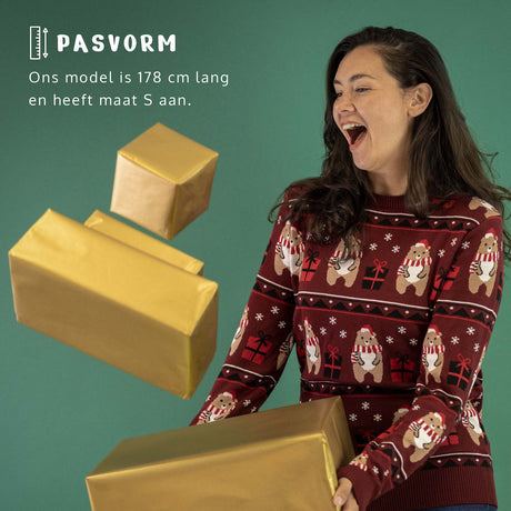 JAP Dames Kersttrui - Beer met geschenk - Rood