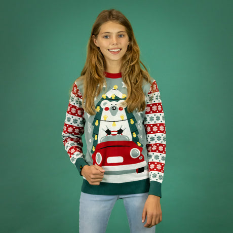 JAP Meisjes Kersttrui - Driving home for Christmas - Blauw
