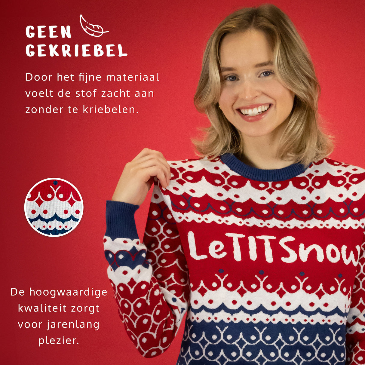 JAP Foute Kersttrui - LeTITSnow - Rood/Blauw