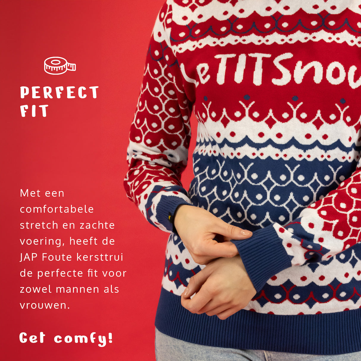 JAP Foute Kersttrui - LeTITSnow - Rood/Blauw