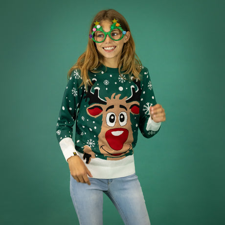 JAP Meisjes Kersttrui - Rudolf het Rendier - Groen
