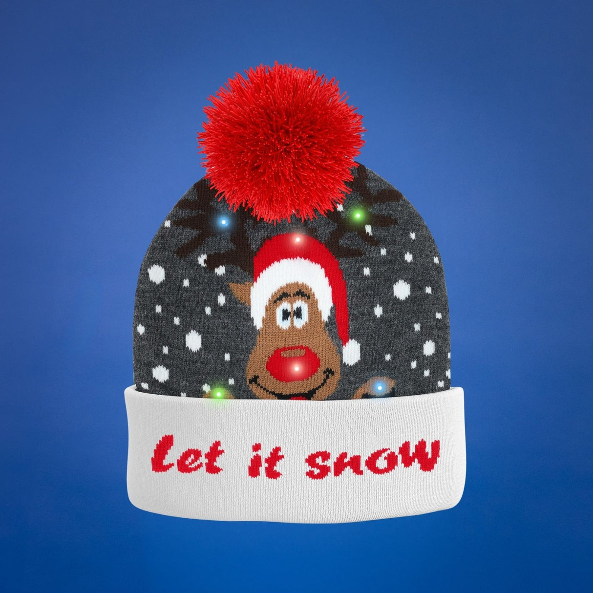 JAP Kerstmuts met gekleurde lichtjes - Let it snow - Grijs