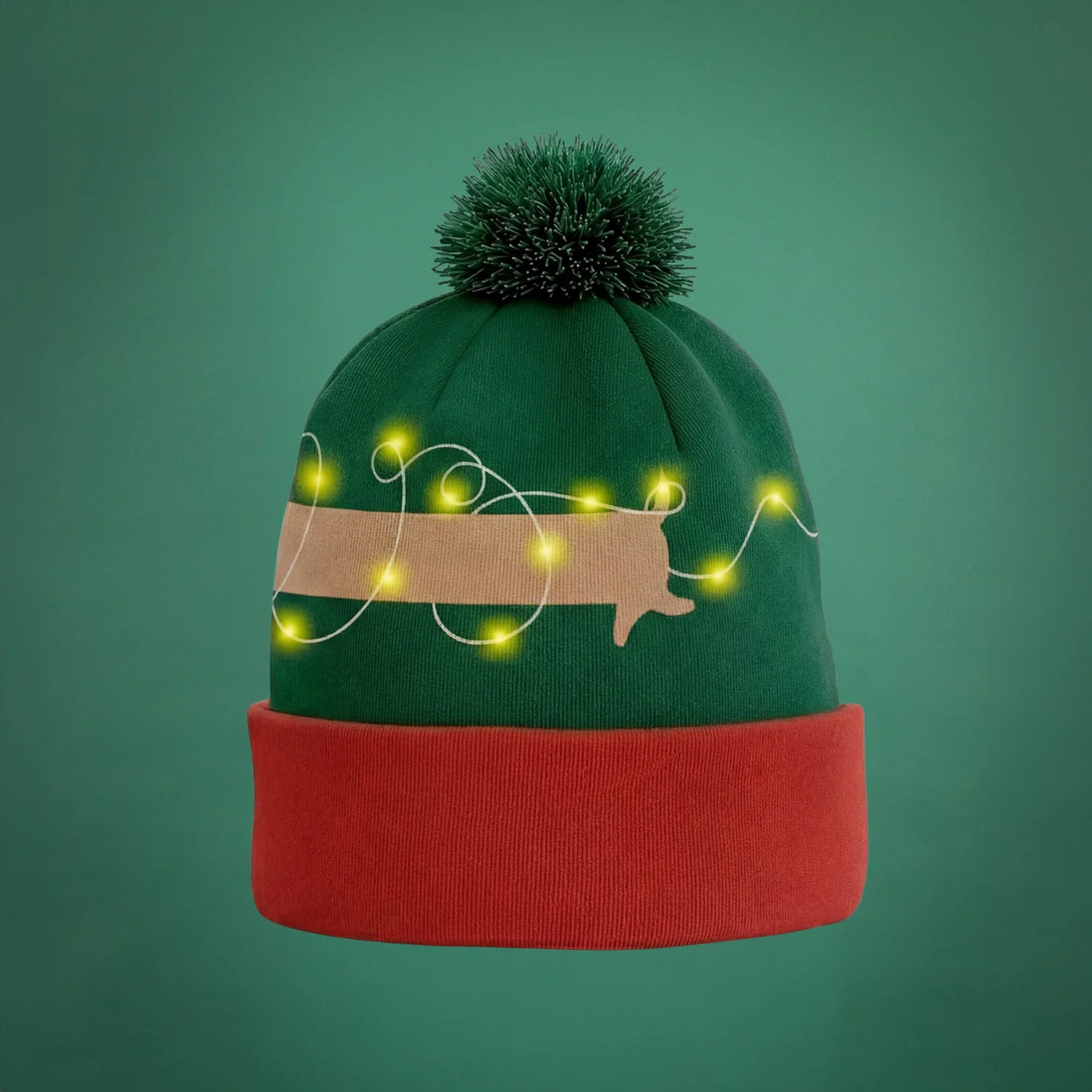 Kerstmuts met lichtjes - Teckel - Groen