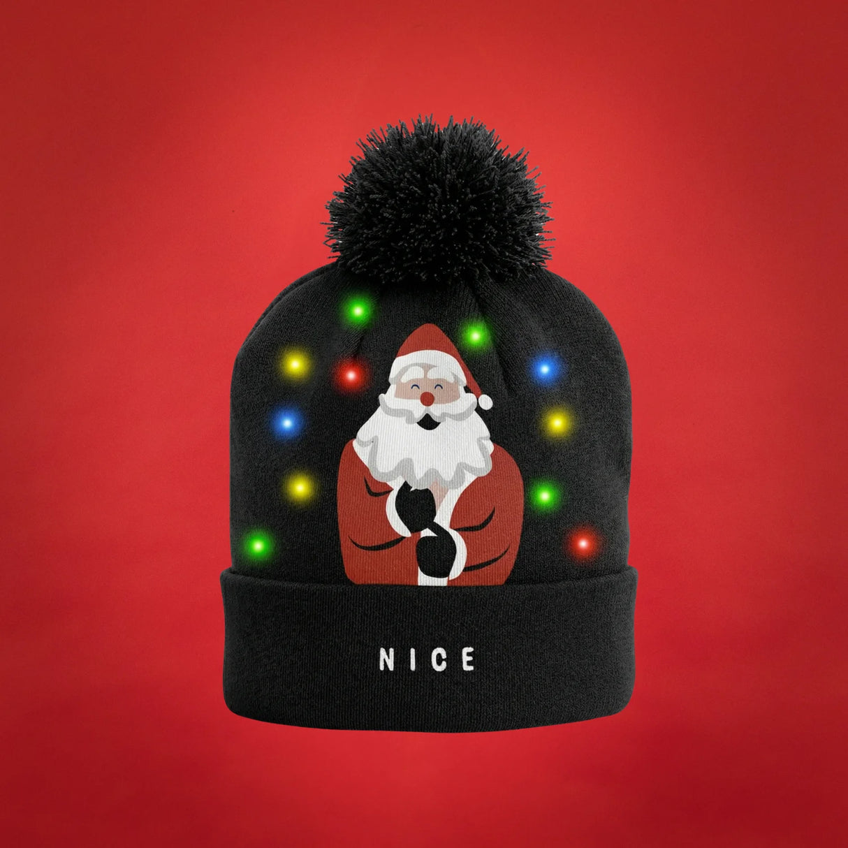 Kerstmuts met lichtjes - Nice/Naughty Kerstman - Zwart