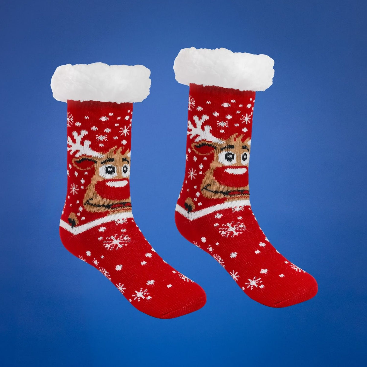 JAP Kerstsokken met anti slip - Rudolf het Rendier - Rood