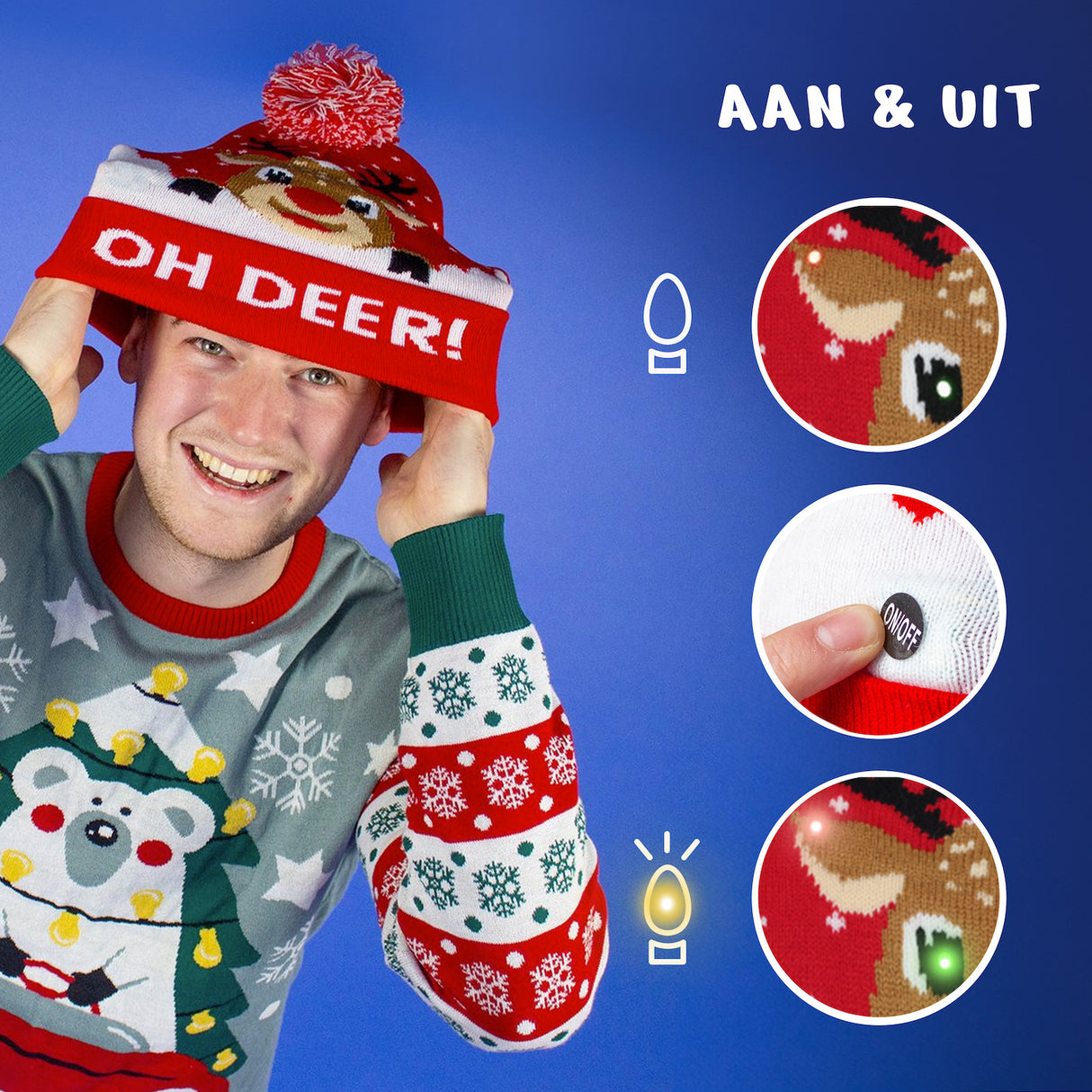 JAP Kerstmuts met gekleurde lichtjes - OH DEER! - Rood