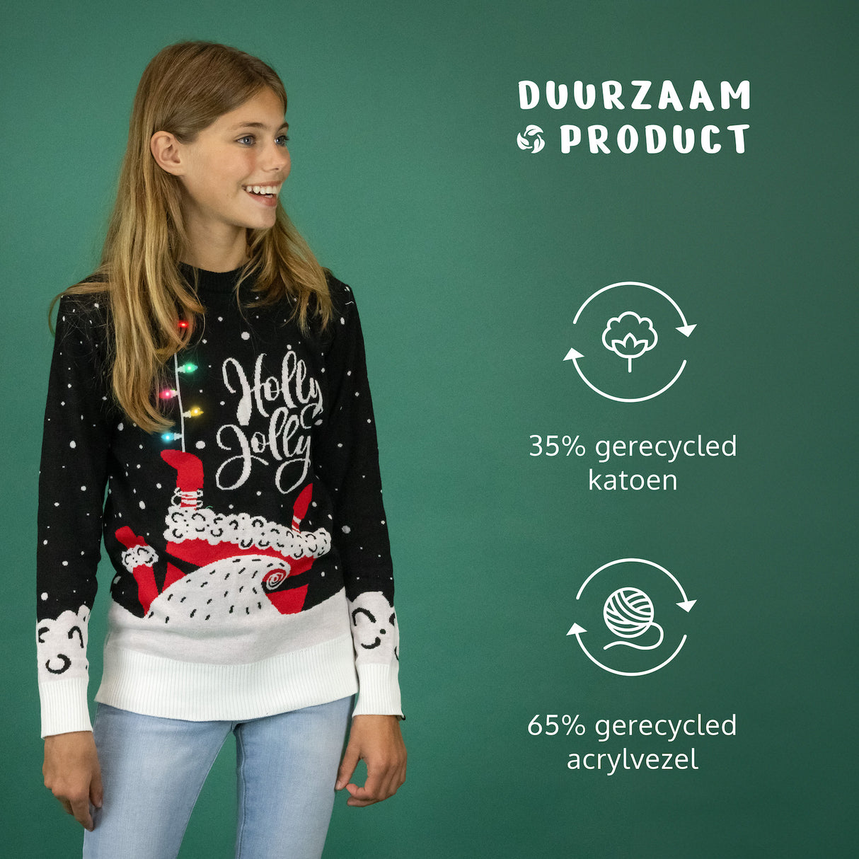 JAP Kersttrui met lichtjes - Holly Jolly