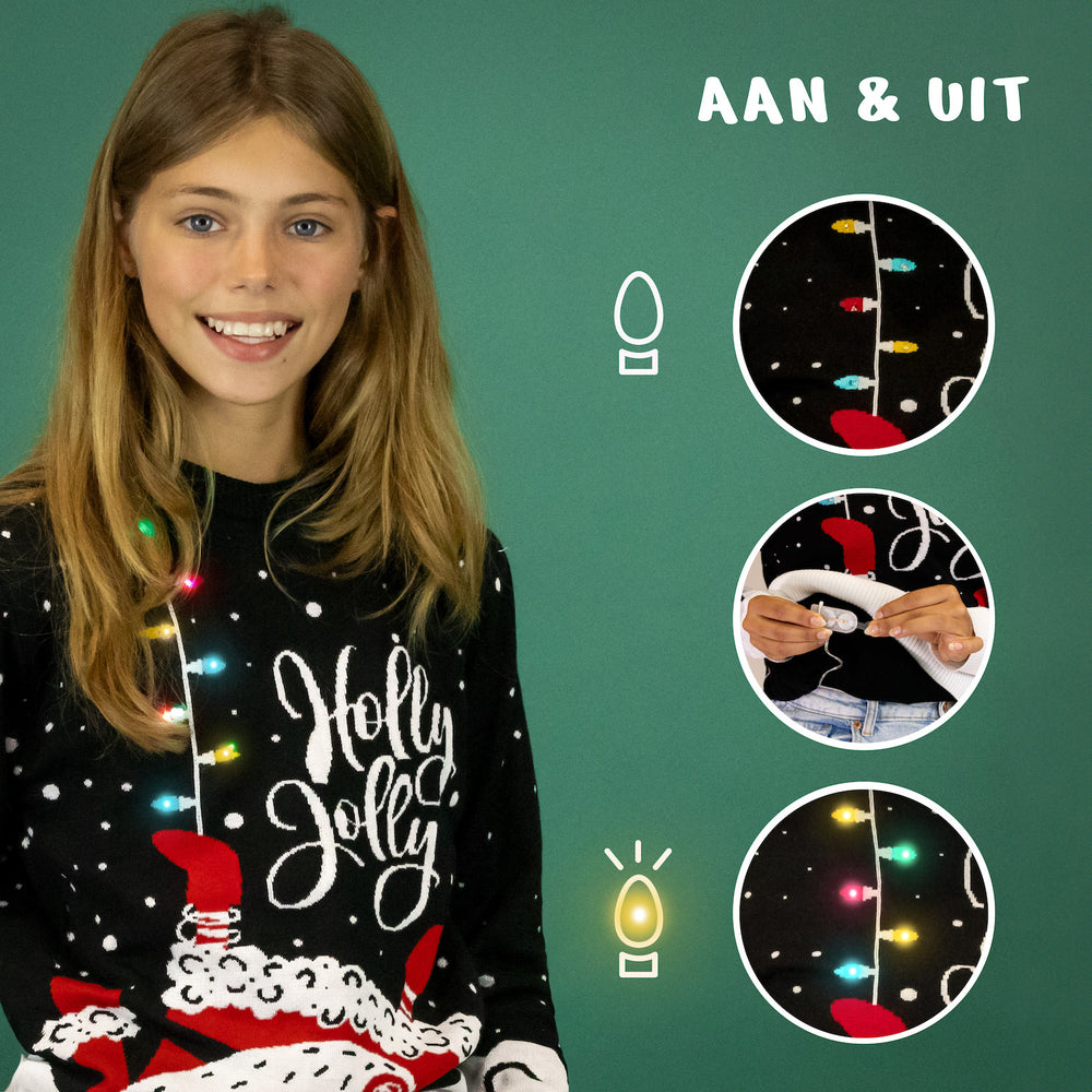 JAP Weihnachtspullover mit Lichtern - Holly Jolly