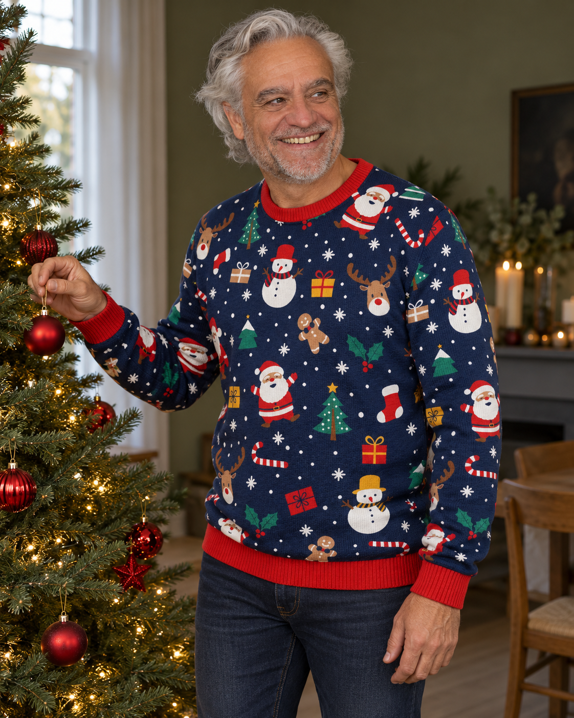 Heren Christmas Tale navy kersttrui