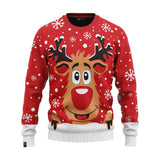 JAP kersttrui Rudolf het Rendier rood, voorkant