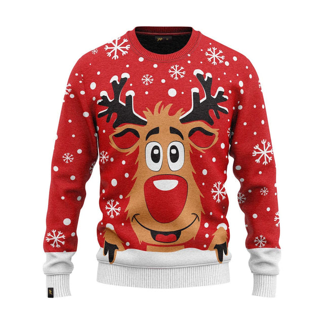 JAP kersttrui Rudolf het Rendier rood, voorkant
