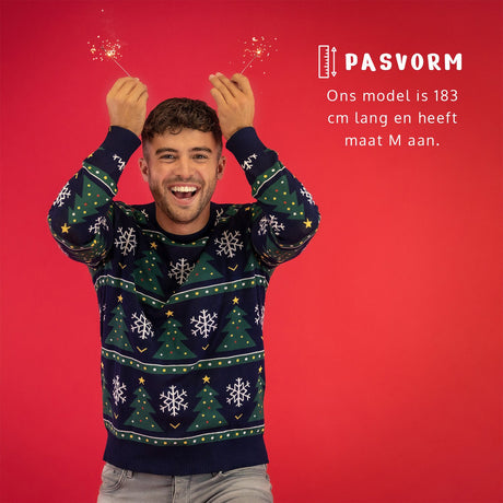 JAP Dames Kersttrui - Kerstboom - Donker Blauw